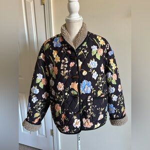 Anthropologie See U Soon Quilted Faux Sherpa Floral jacket size M